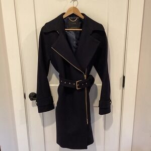 J Crew Womens Wool Belted Dress Coat Size 8 Blue Classic Preppy Sophisticated